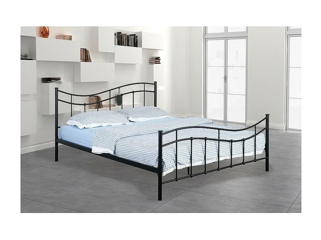 Lit ODETTE 140x200 cm – Métal noir – Sommier inclus – Élégance et robustesse