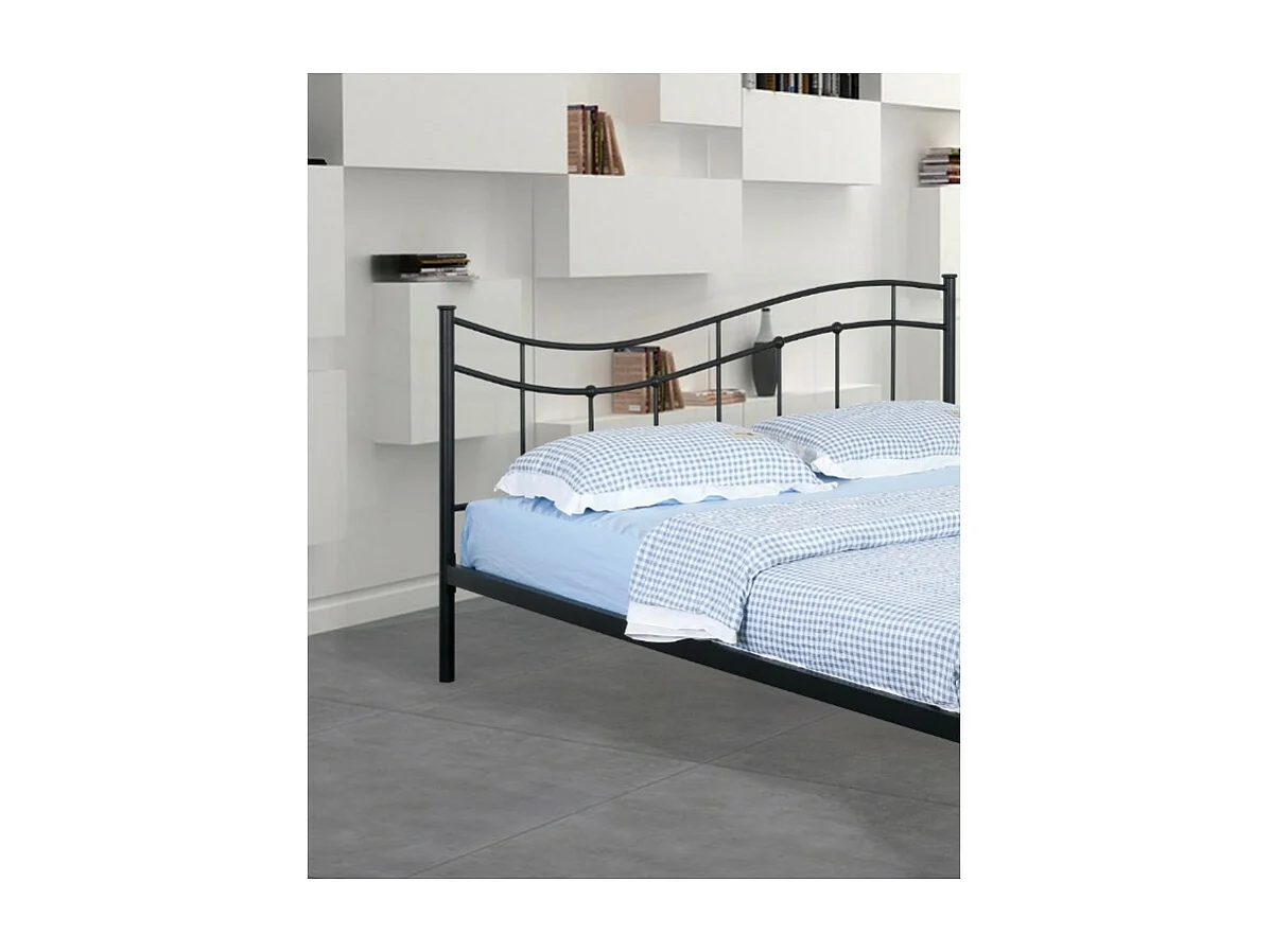 Lit ODETTE 140x200 cm – Métal noir – Sommier inclus – Élégance et robustesse