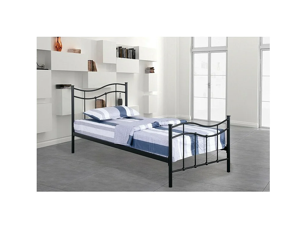 Lit ODETTE 90x200 cm en métal coloris noir avec sommier.