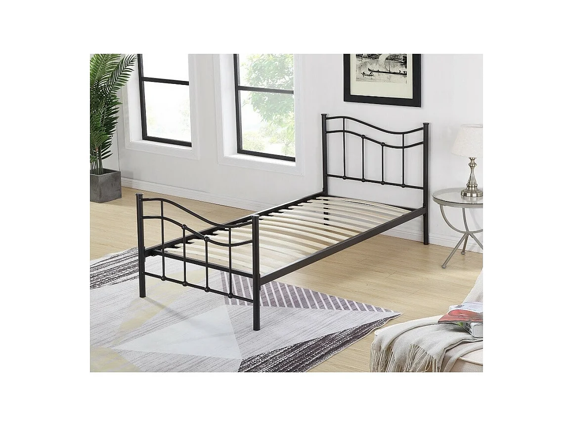Lit ODETTE 90x200 cm en métal coloris noir avec sommier.