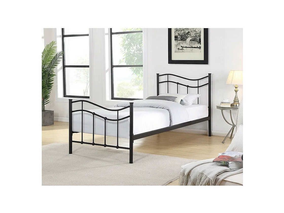Lit ODETTE 90x200 cm en métal coloris noir avec sommier.
