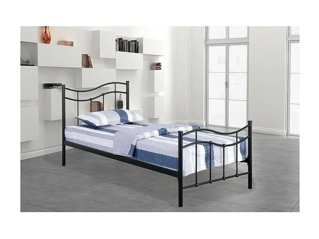 Lit ODETTE 90x200 cm en métal coloris noir avec sommier.