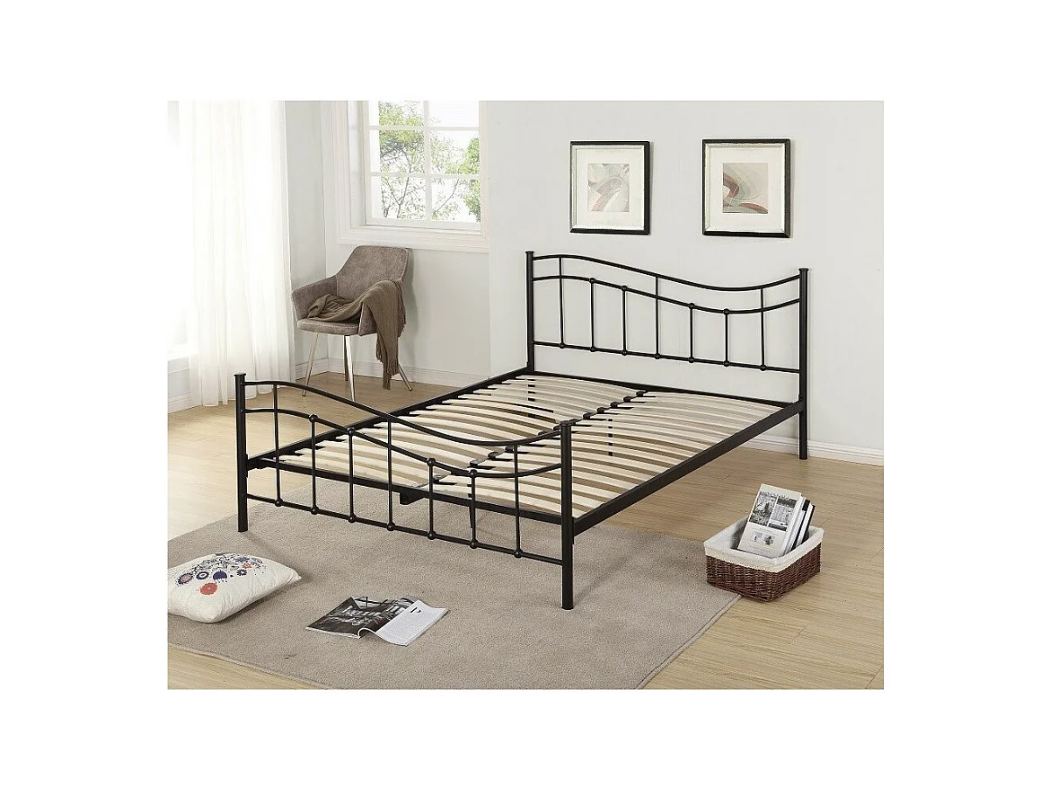 Lit ODETTE 160x200 cm – Métal noir – Sommier inclus – Élégance et robustesse
