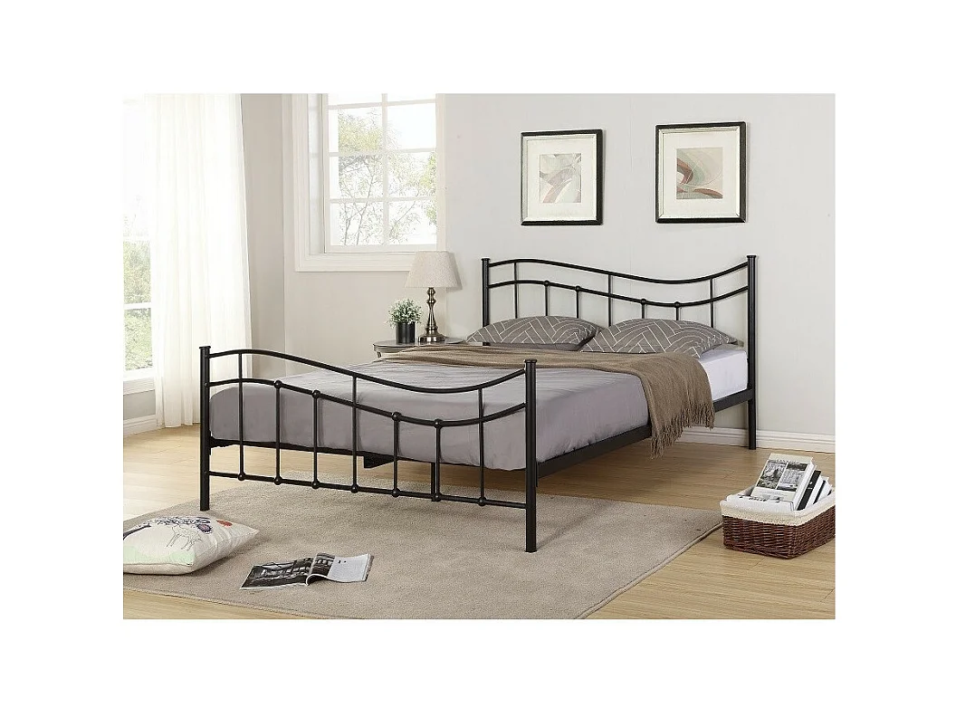 Lit ODETTE 160x200 cm – Métal noir – Sommier inclus – Élégance et robustesse
