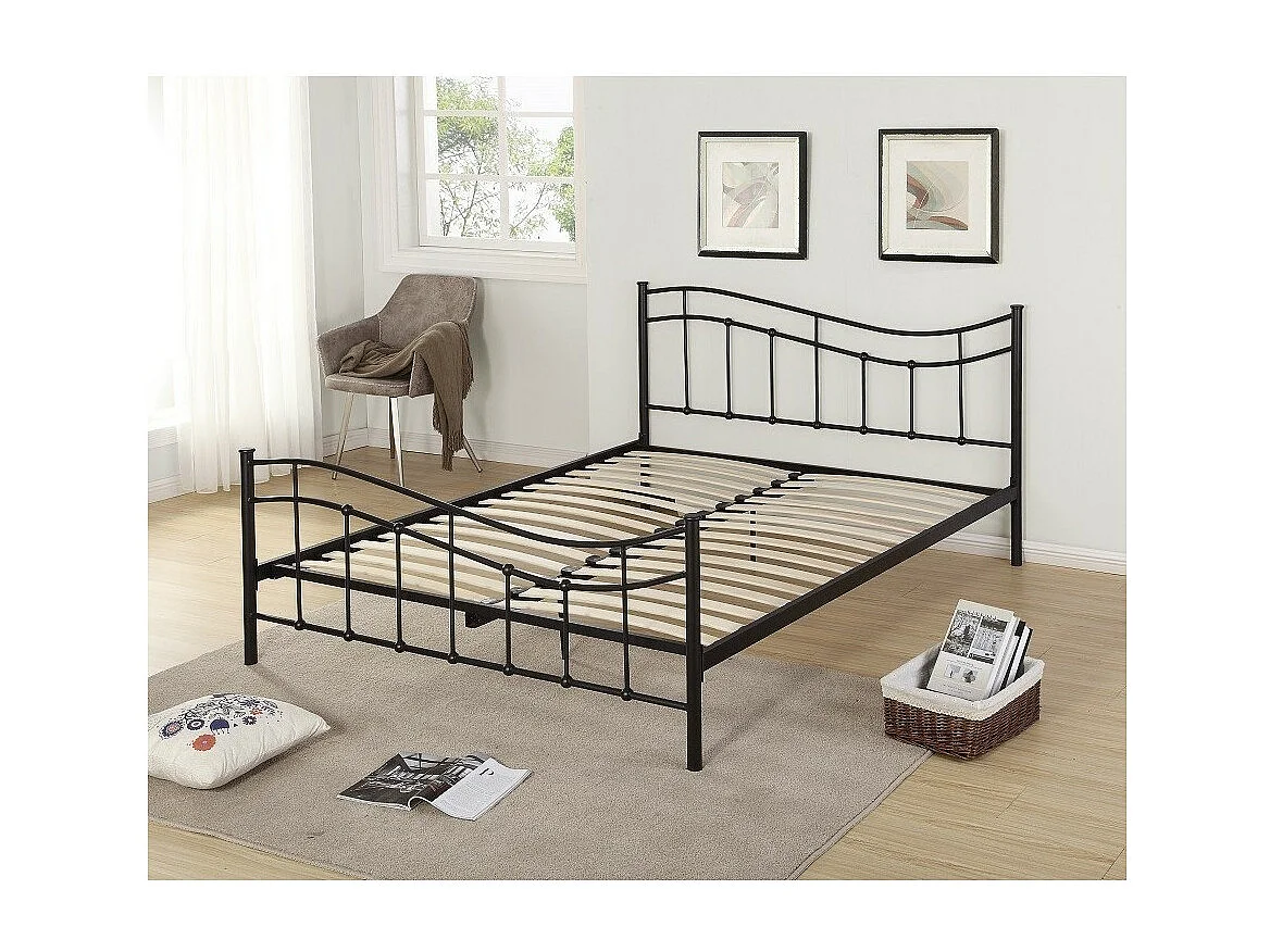 Lit ODETTE 160x200 cm – Métal noir – Sommier inclus – Élégance et robustesse