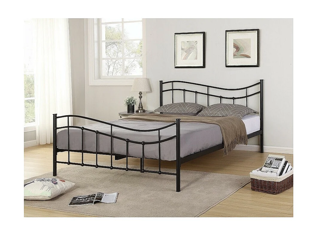 Lit ODETTE 160x200 cm – Métal noir – Sommier inclus – Élégance et robustesse