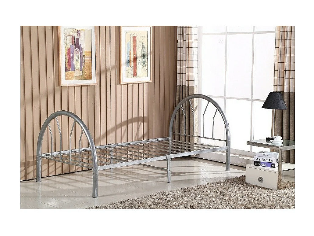 Letto con doghe CAMILLE 90x200 in metallo, colore argento - 210 x 88 x 95 cm