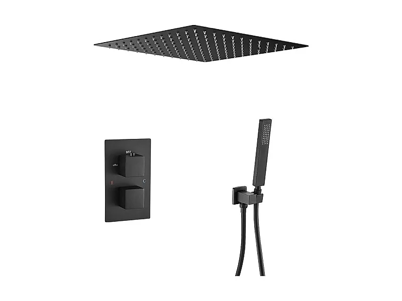 Kit de douche thermostatique à encastrer TILSO noir mat