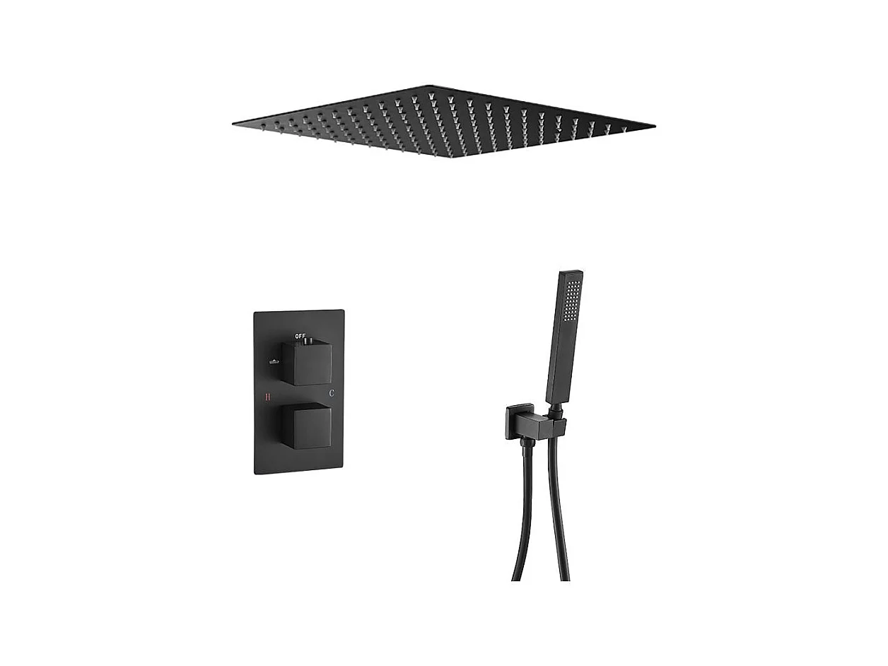 Kit de douche thermostatique à encastrer TILSO noir mat