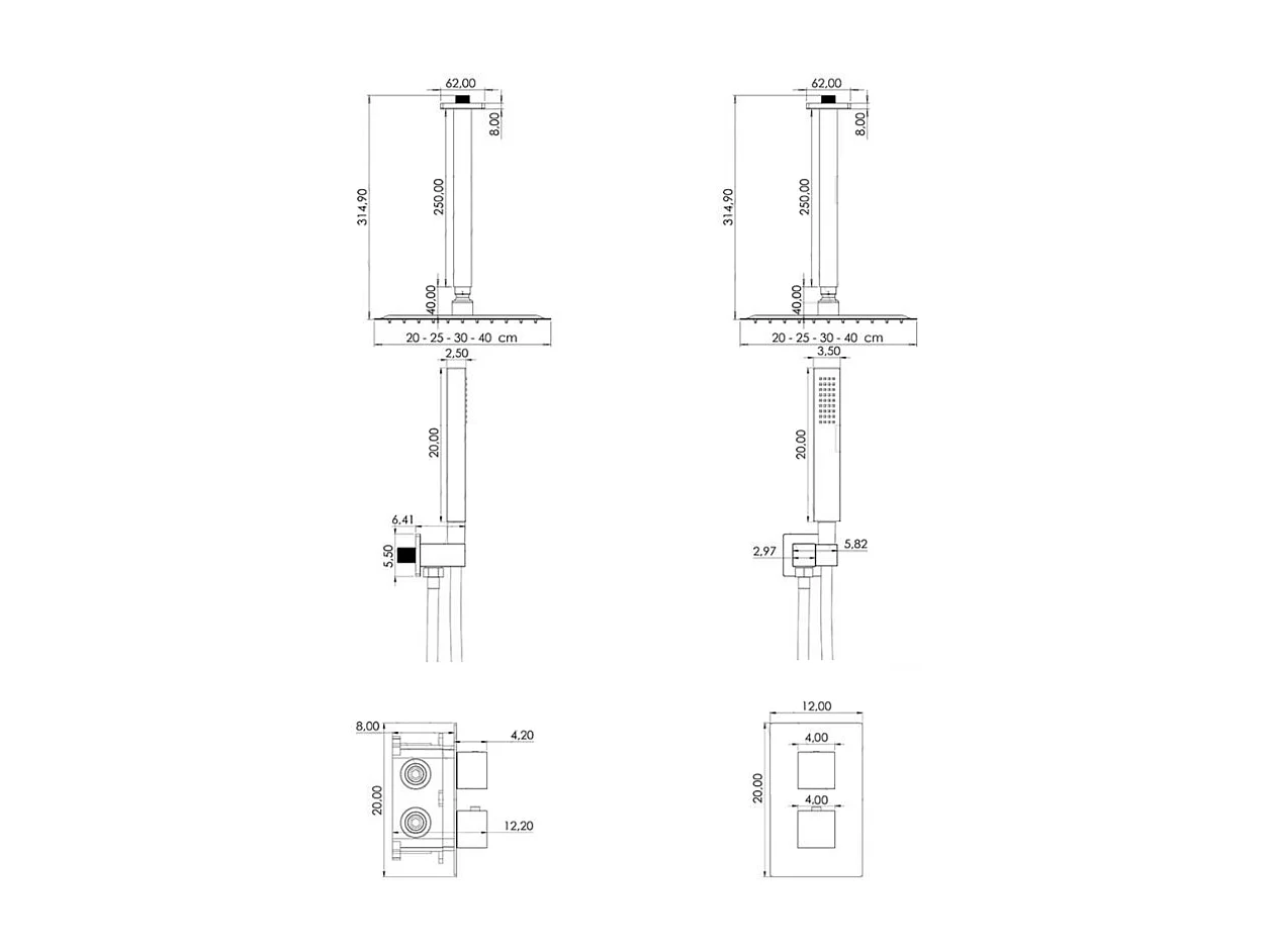 Kit de douche thermostatique à encastrer TILSO noir mat