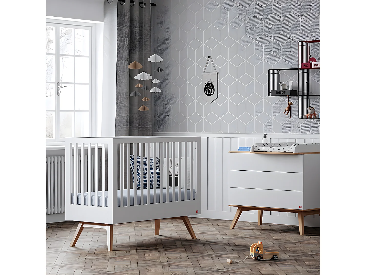 Lit bébé Nature Blanc