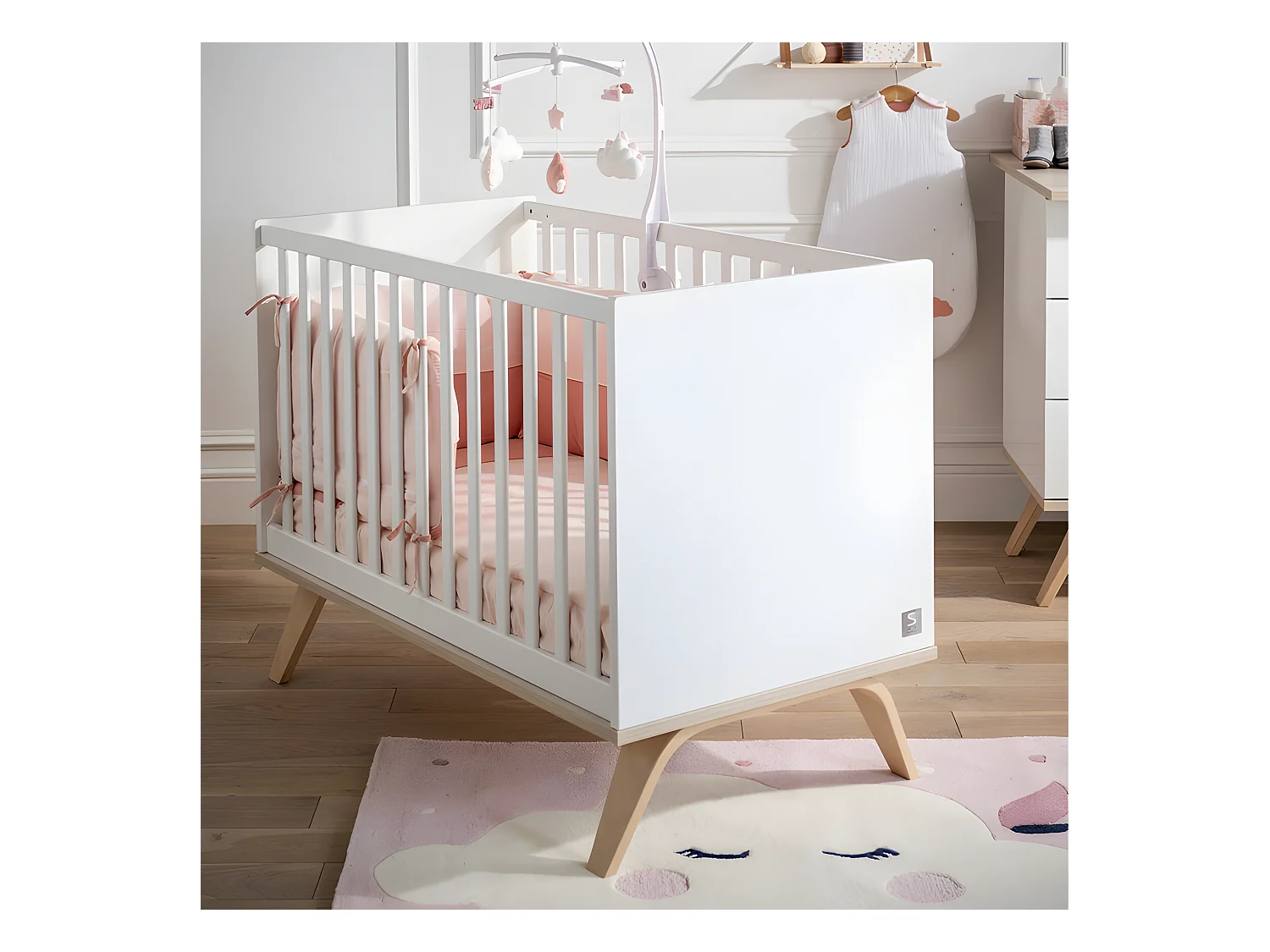 Lit bébé Serena Blanc et bois