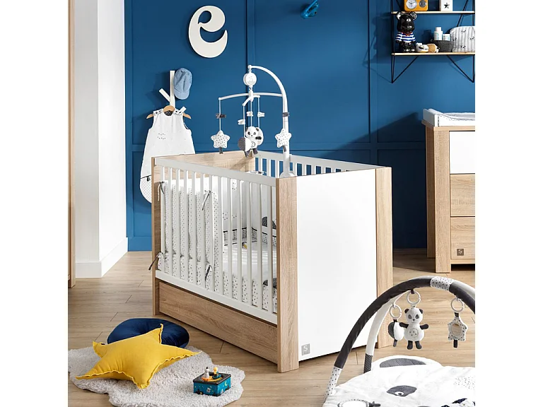 Lit bébé Antonin Bois et blanc