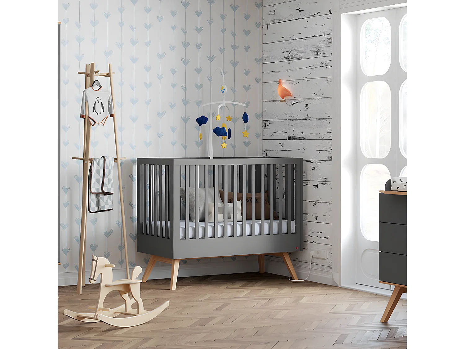 Lit bébé Nature Gris