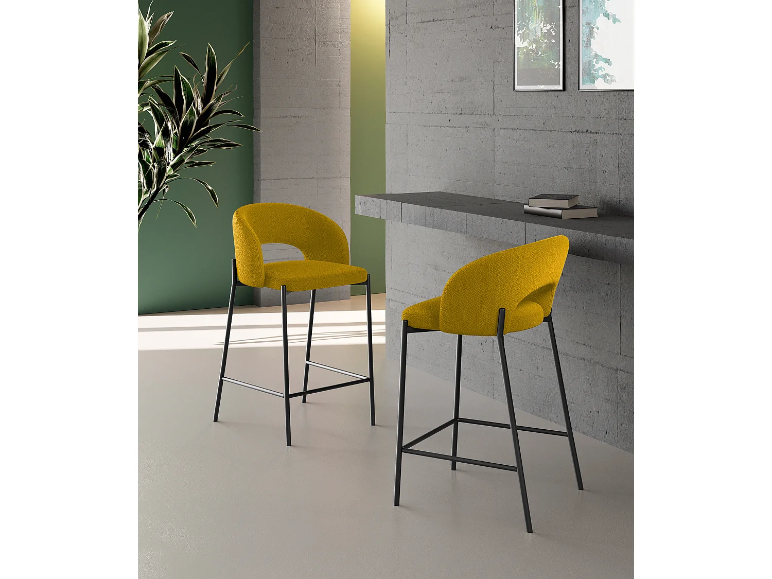 Greta - Gele stoffen kruk - Set van 2 stuks