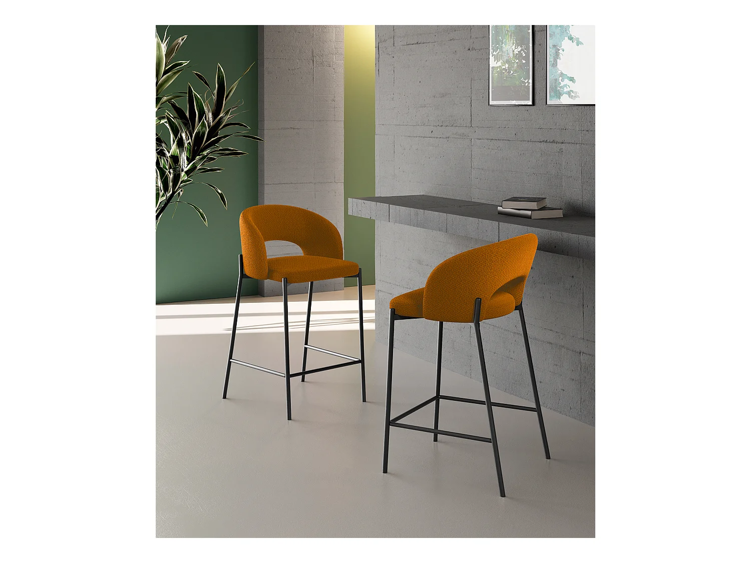 Greta - Orangefarbener Stoffhocker - 2er-Set