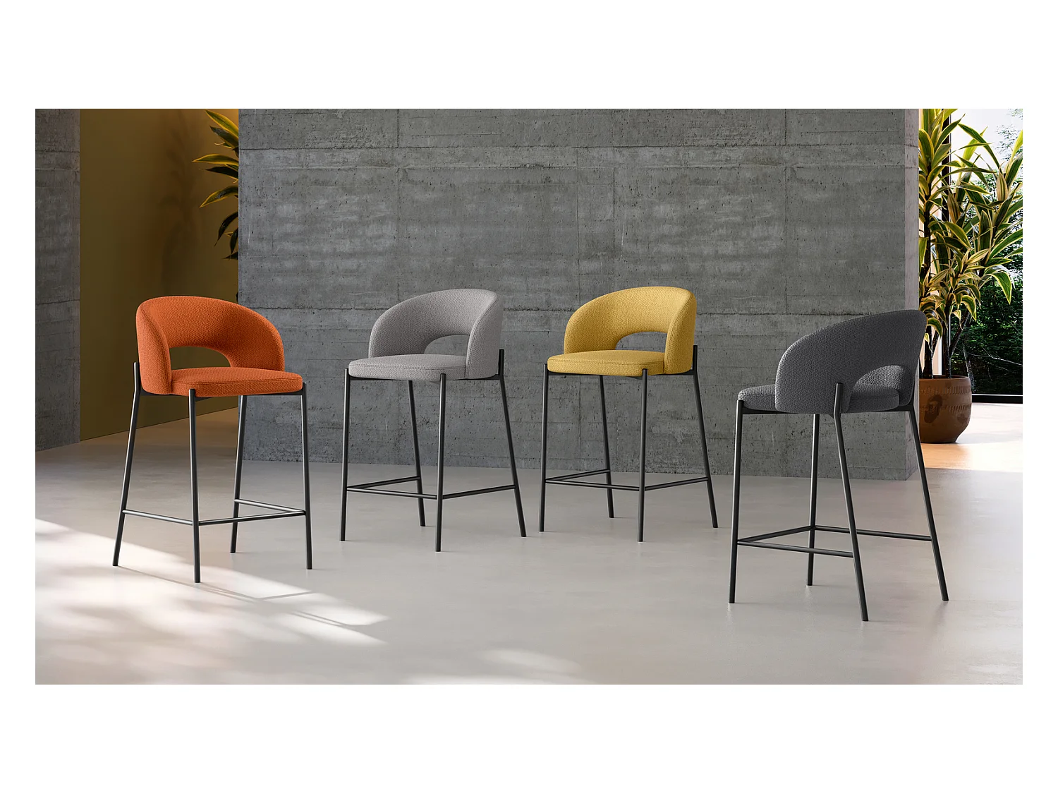 Greta - Orangefarbener Stoffhocker - 2er-Set