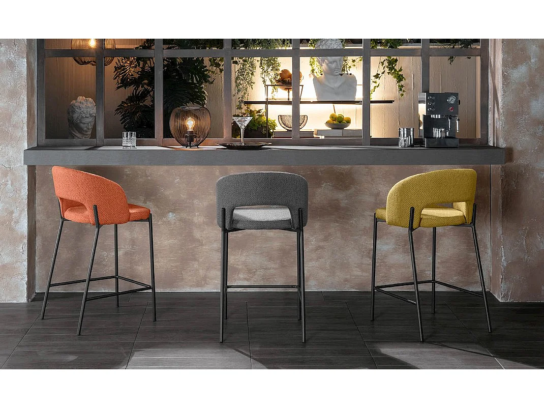 Greta - Oranje stoffen kruk - Set van 2 stuks