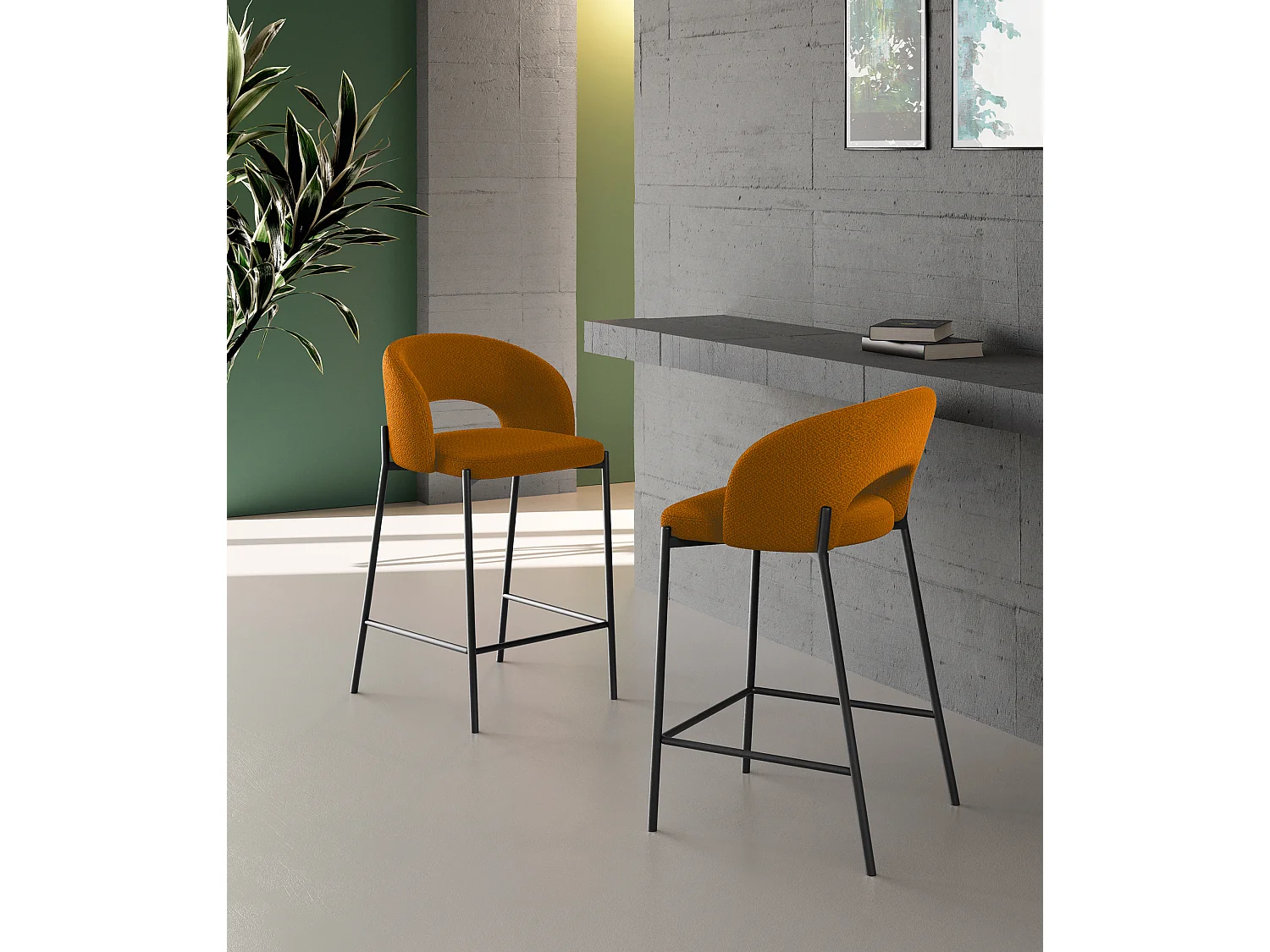 Greta - Oranje stoffen kruk - Set van 2 stuks