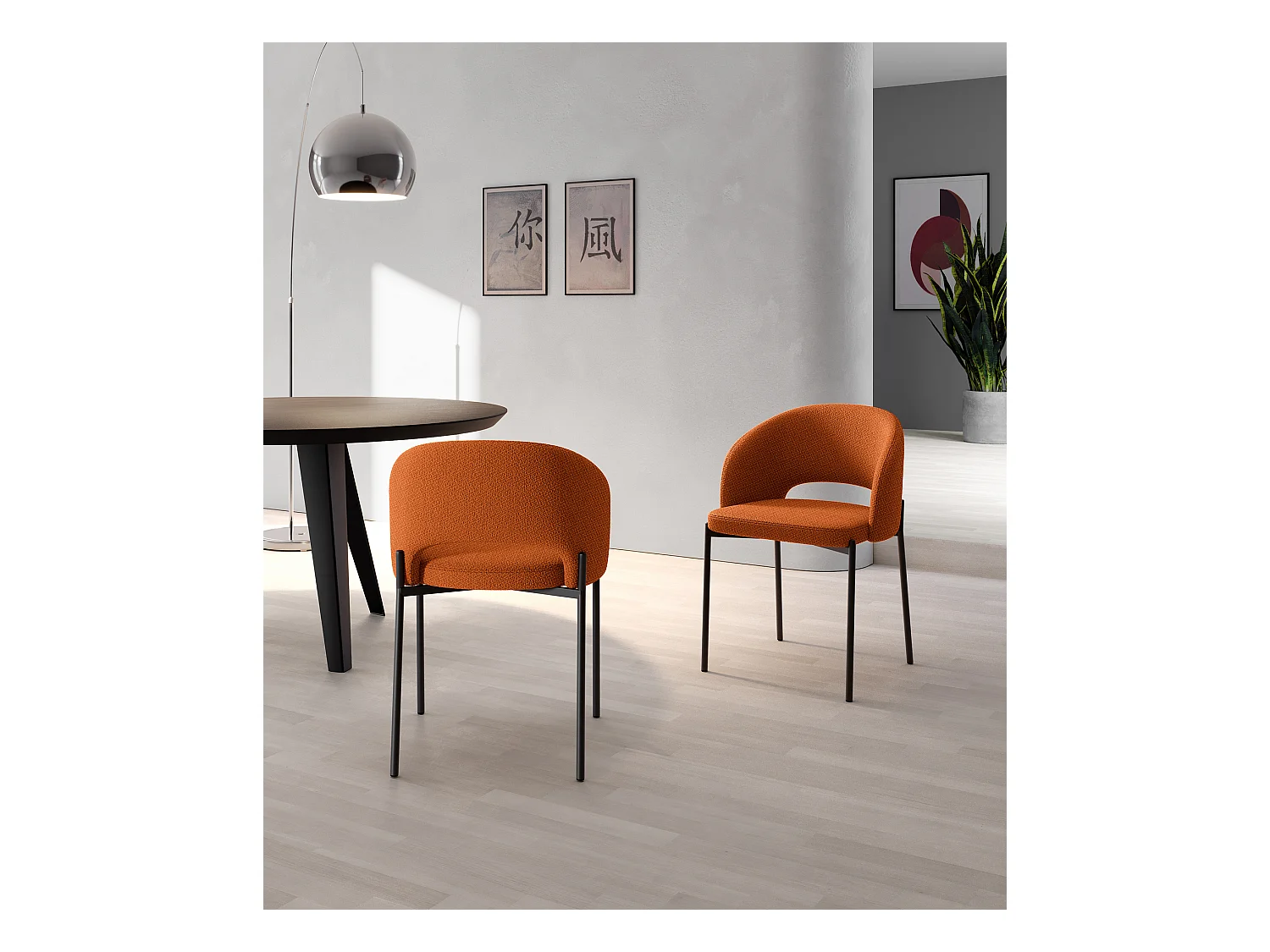 Greta - Orangefarbener Stoffstuhl 2tlg