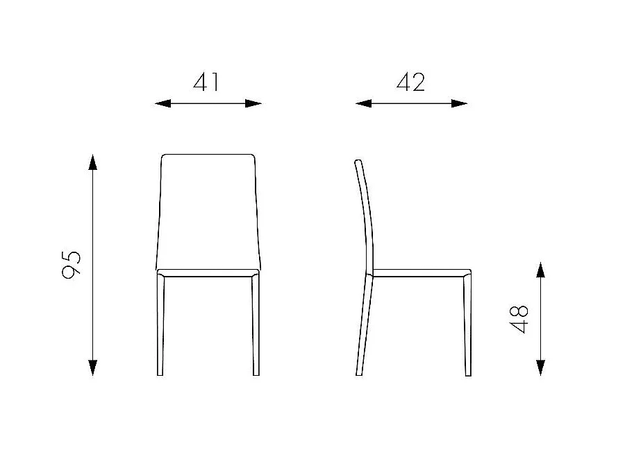 Chaise en simili cuir noir avec structure en métal recouvert 41x42xh.95 cm 4 pcs