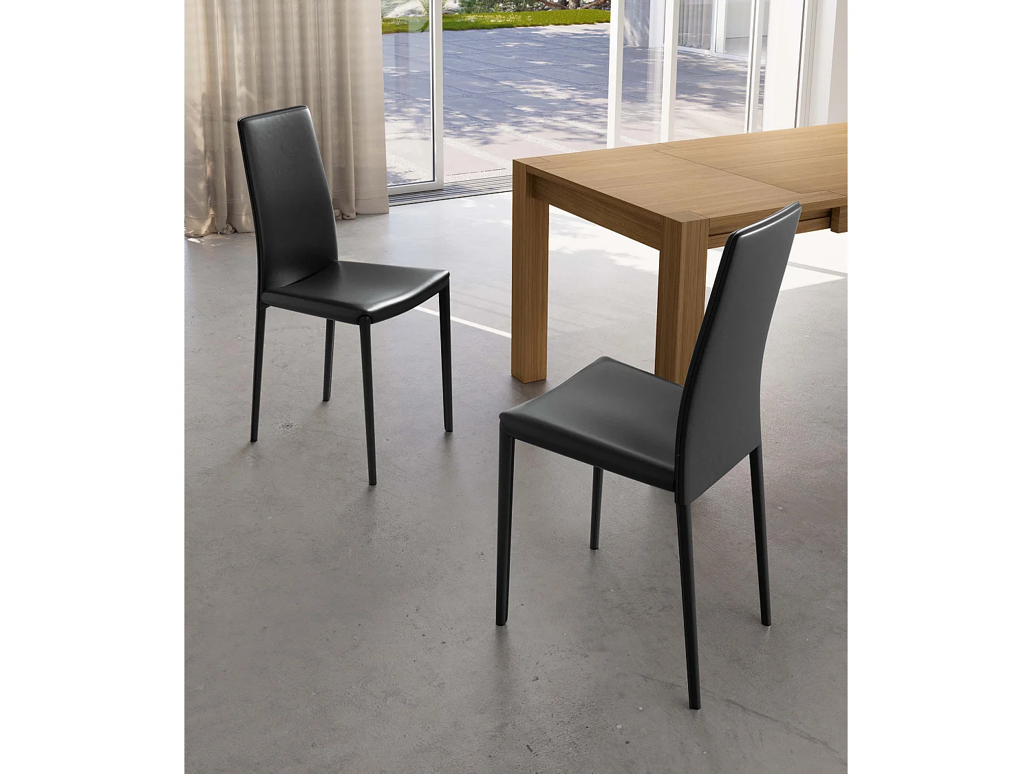 Chaise en simili cuir noir avec structure en métal recouvert 41x42xh.95 cm 4 pcs