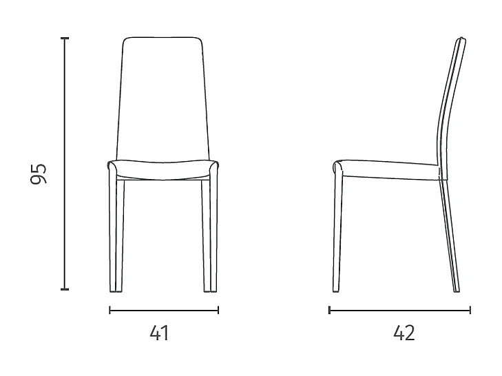 Chaise en simili cuir noir avec structure en métal recouvert 41x42xh.95 cm 4 pcs