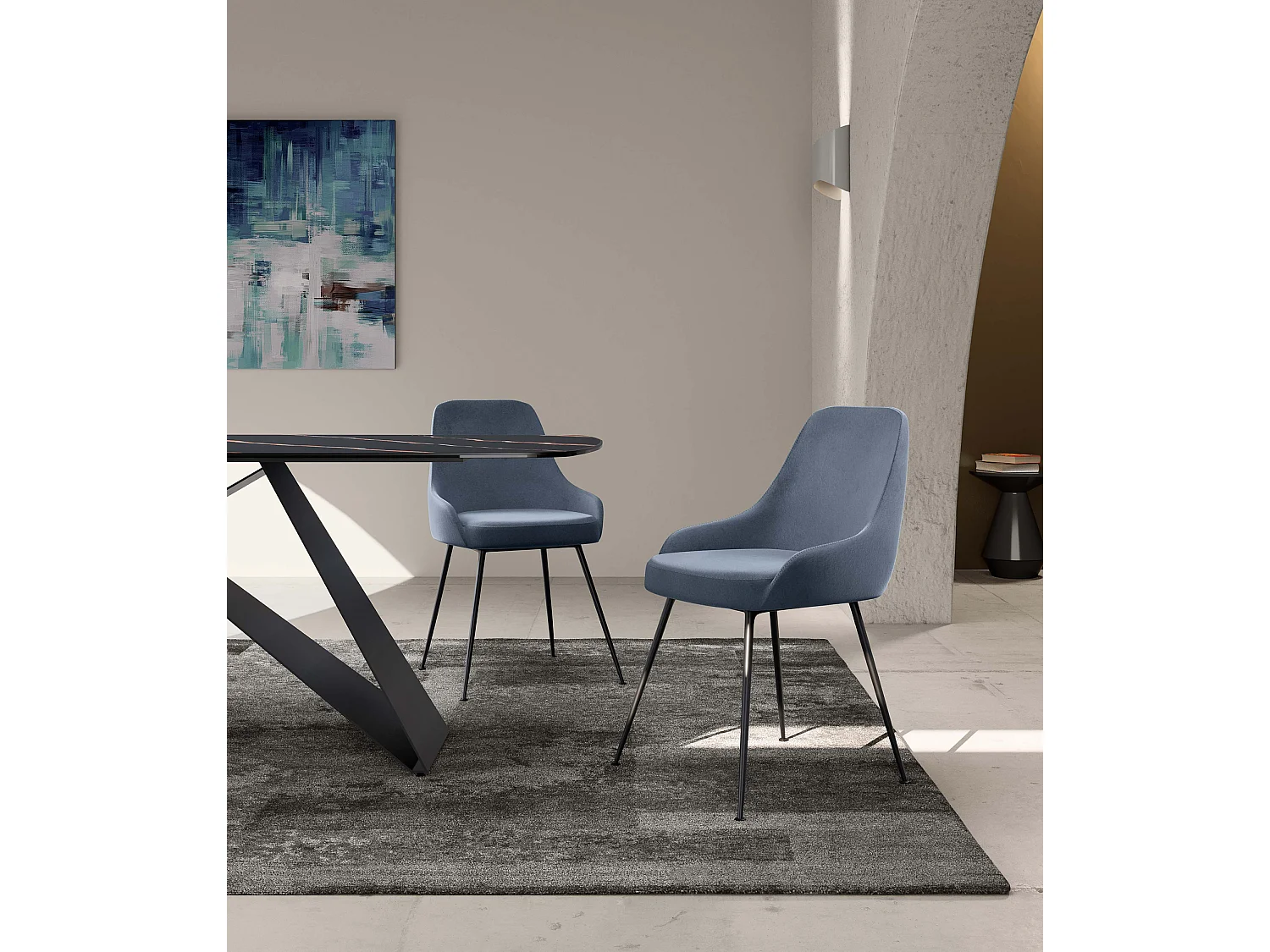 Nandy - Silla de microfibra efecto terciopelo negro 1 ud