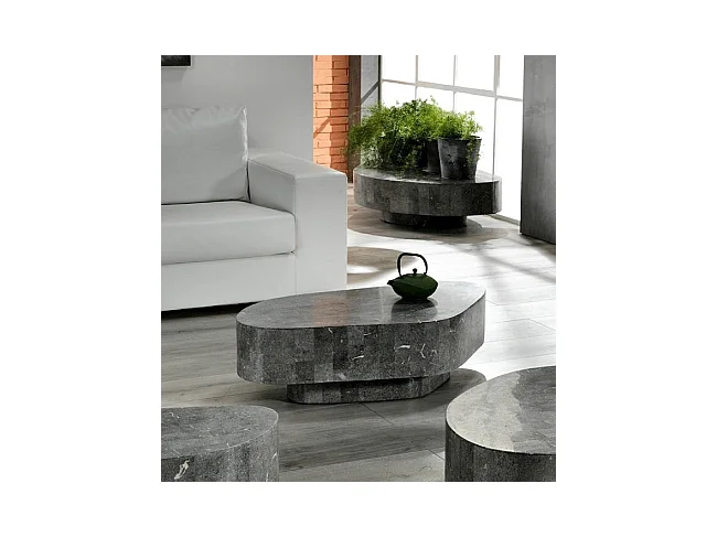 Trapezio – Couchtisch (100 x 52 x 28 h) aus grauem Fossilstein