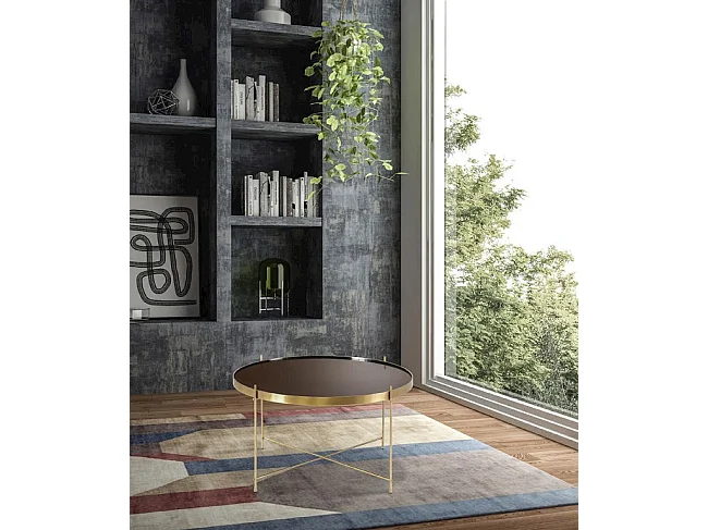 Marissa - Couchtisch (70 x 70 x 40 h) aus gehärtetem Messingglas