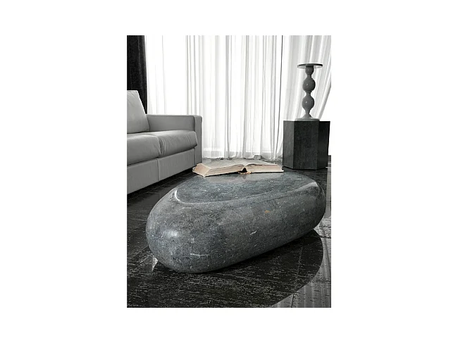 Sasso medium - Salontafel (52 x 98 x 27 uur) in grijze fossiele steen