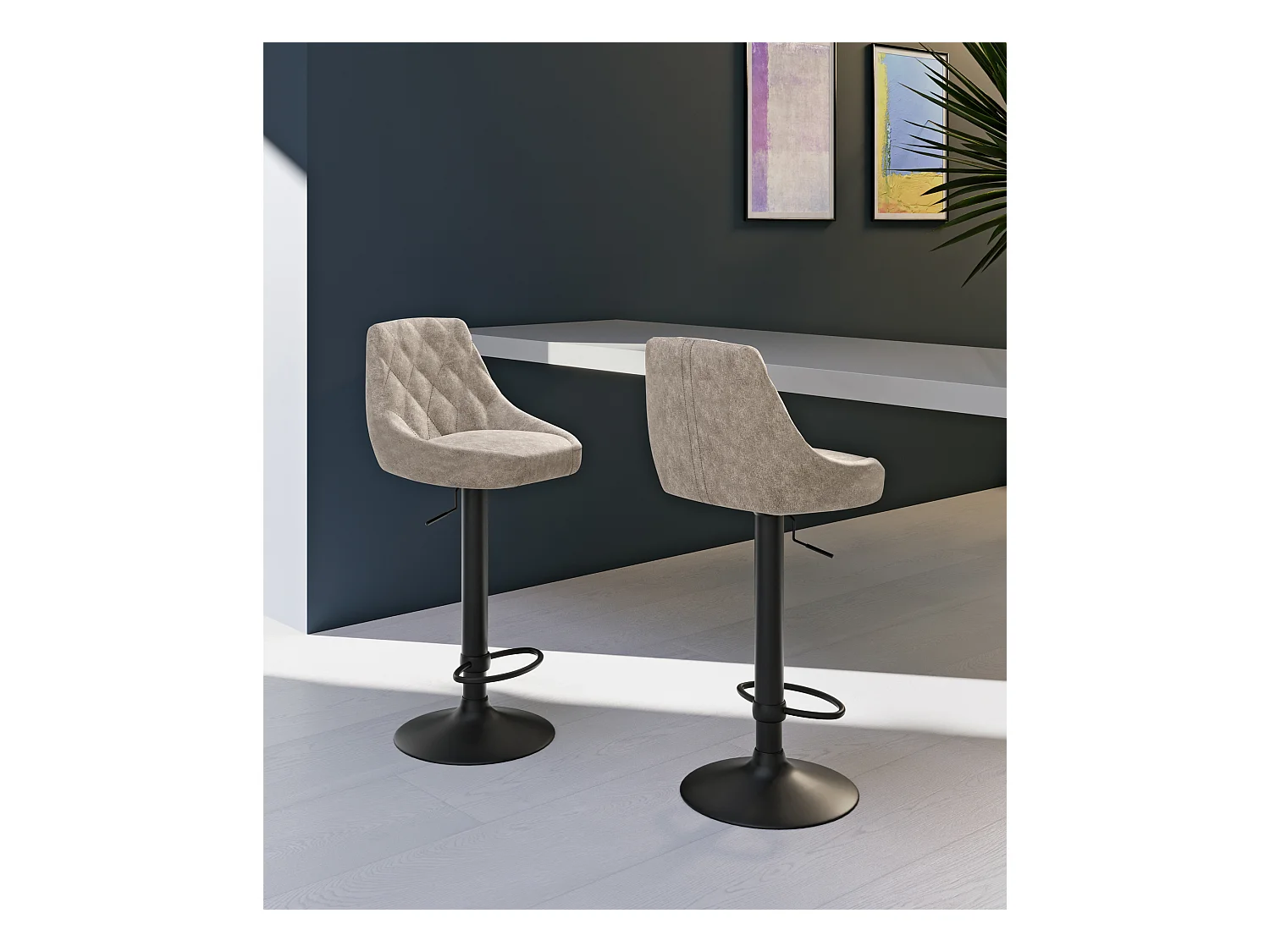 Max - Banqueta em microfibra com efeito veludo preto - Conjunto de 2 peças