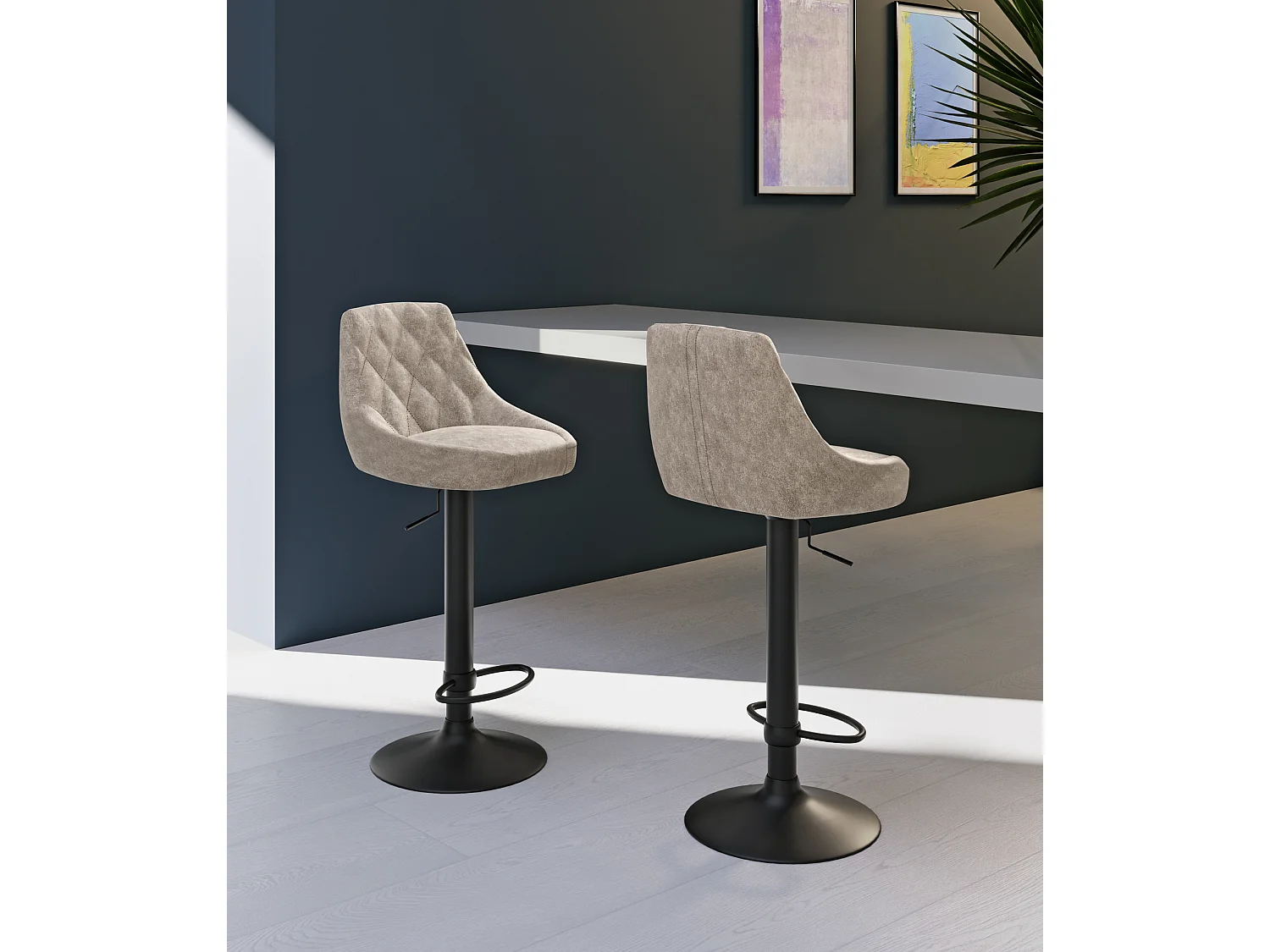 Max - Czarny aksamitny taboret z mikrofibry - Zestaw 2 sztuk