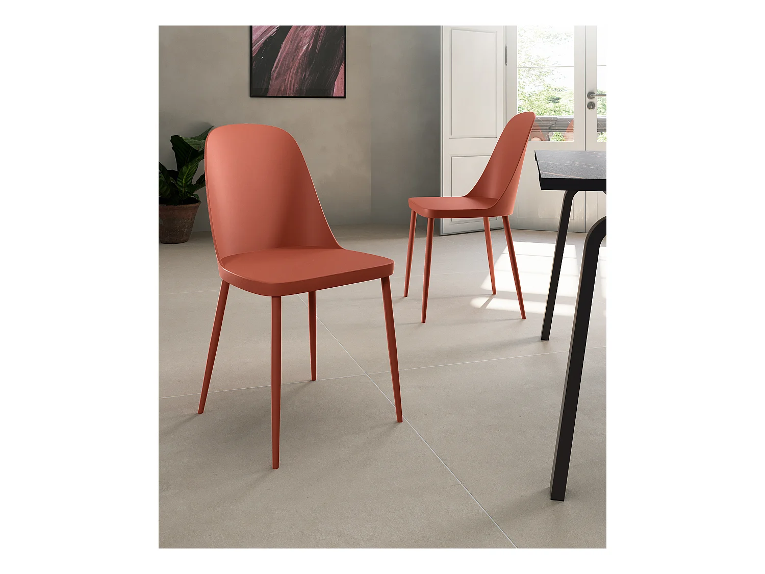 Set mit 4 Tamara Ruggine-Stühlen aus Polypropylen mit Metallbeinen in der gleichen Farbe wie der Stuhl – Musa Home Design