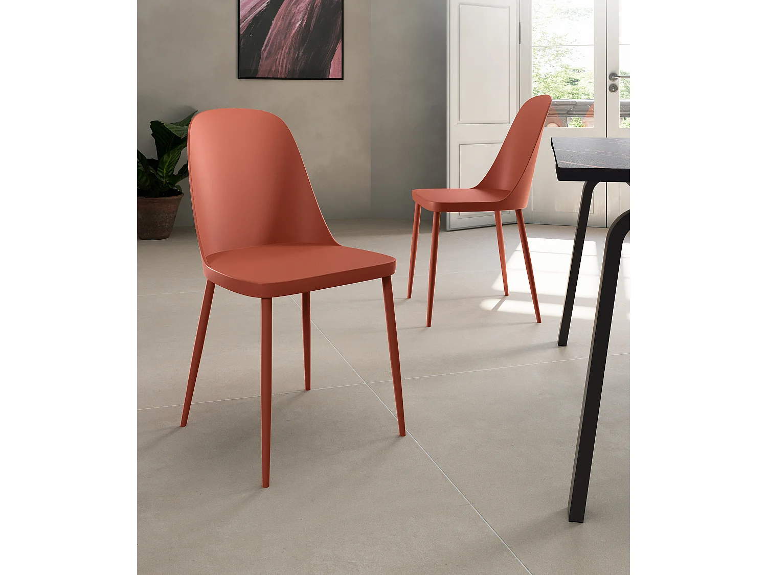 Set van 4 Tamara Ruggine stoelen in polypropyleen met metalen poten in dezelfde kleur als de stoel - Musa Home Design