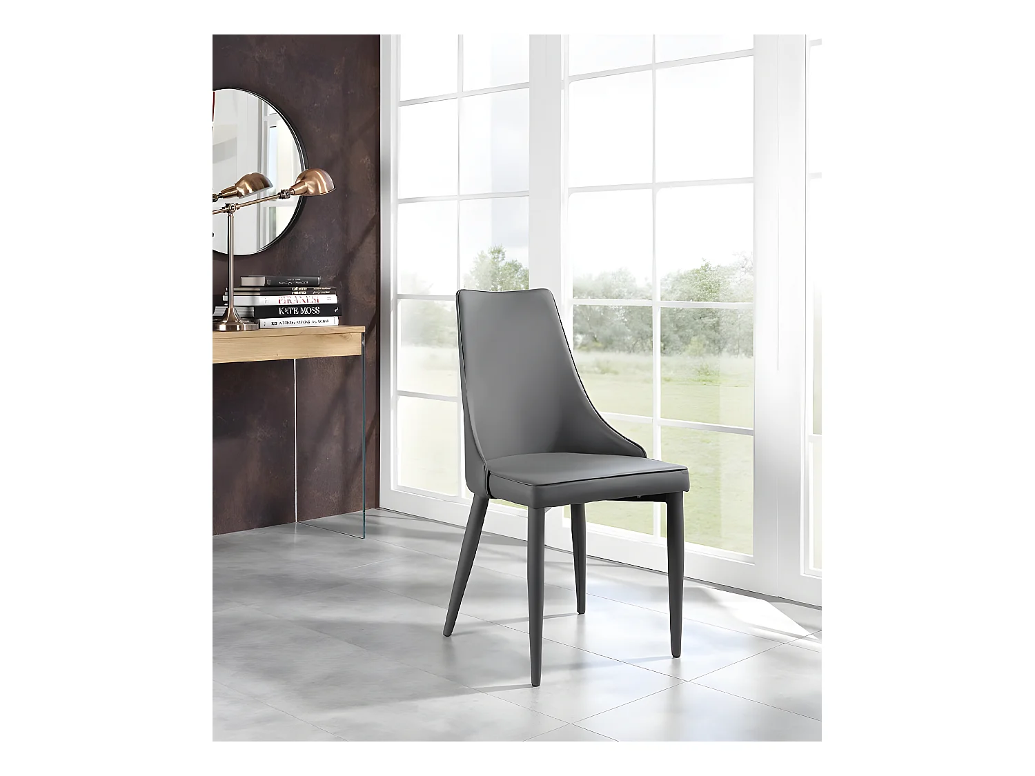 Myriam - Dunkelgrauer Öko-Lederstuhl 2-tlg