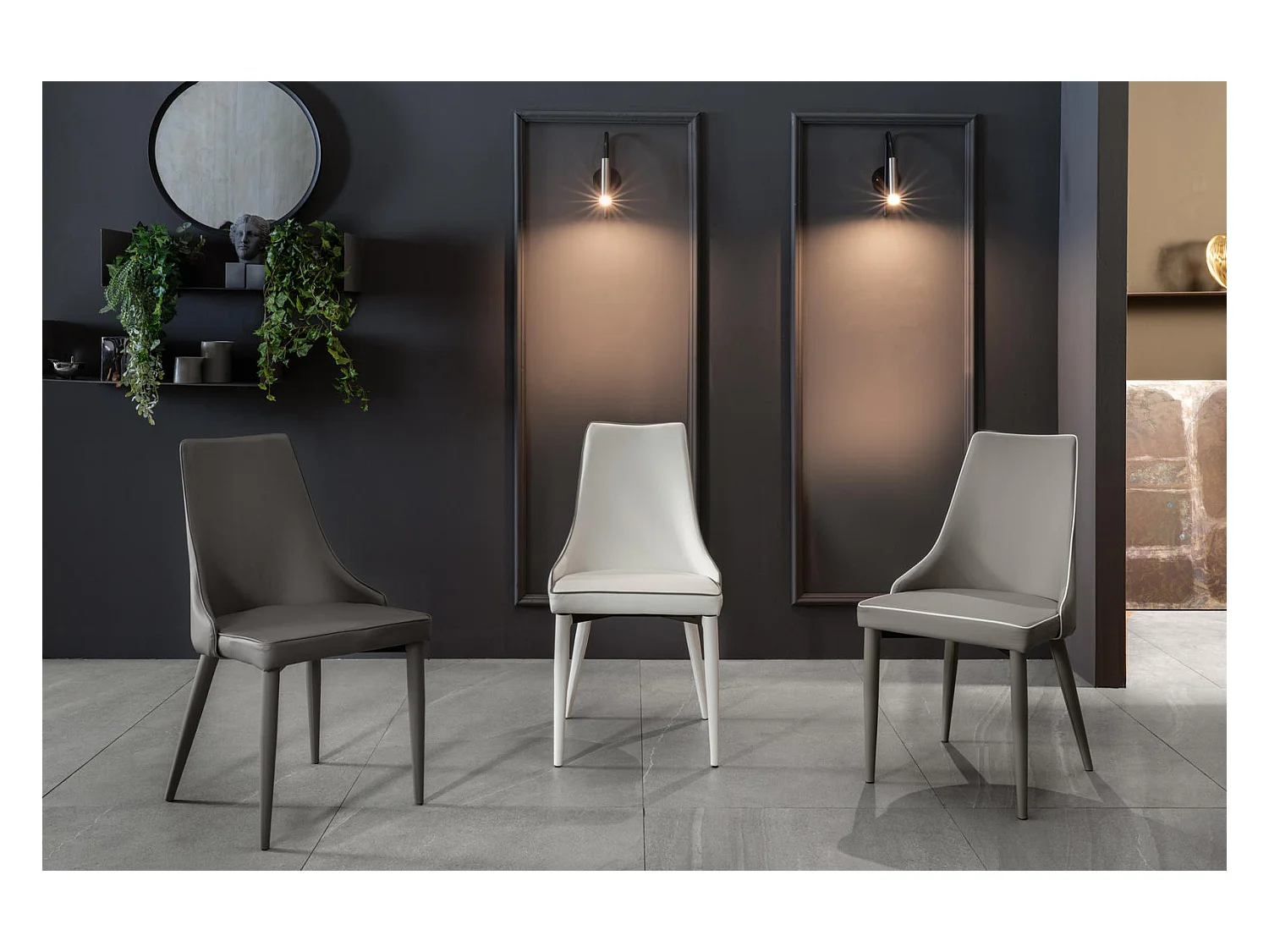 Myriam - Dunkelgrauer Öko-Lederstuhl 2-tlg