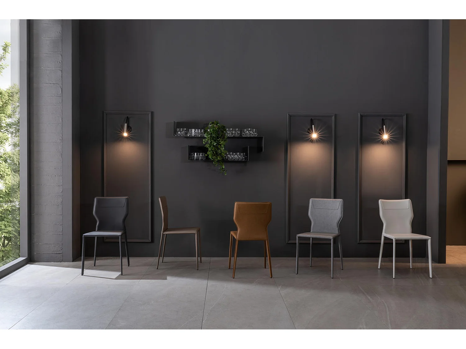 Kim - Silla de piel sintética gris oscuro (2 piezas)