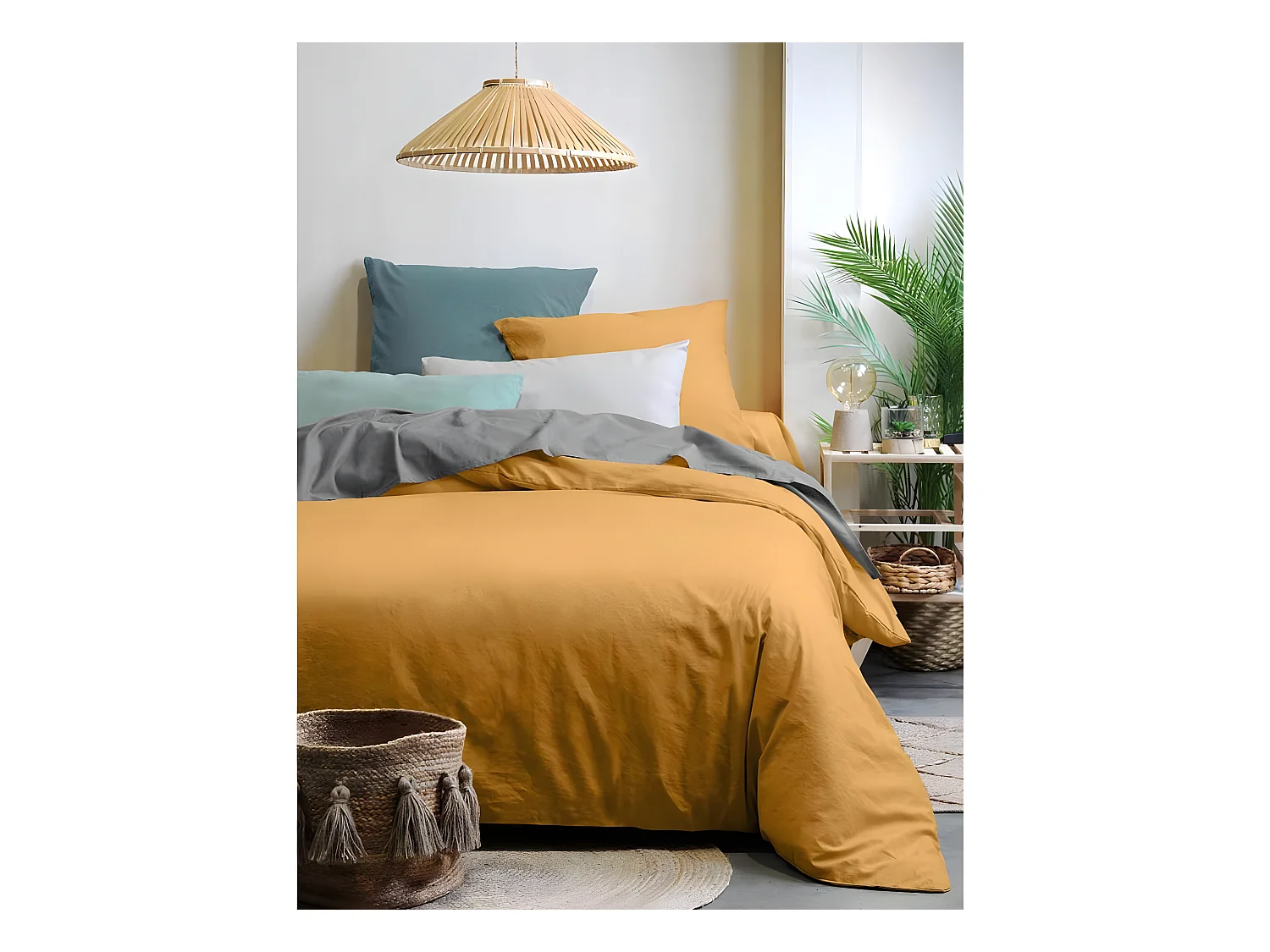 Einfarbiger Kissenbezug aus Bio-Baumwolle