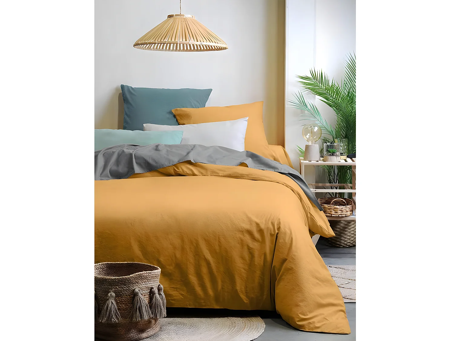 Une Taie d'oreiller Couleur Bleu en coton Bio