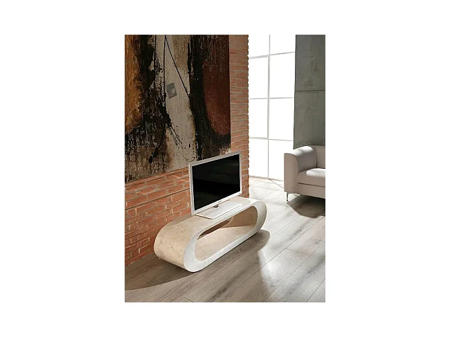 Stones FS-004-WA TV-Ständer 130x35x35cm Basis aus weißem Achat-Fossilstein Moderner minimalistischer Stil Platzsparendes Design