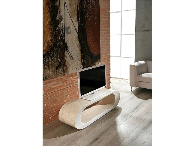 Soporte de TV Stones FS-004-WA 130x35x35cm base en piedra fósil de ágata blanca Estilo minimalista moderno Diseño que ahorra espacio