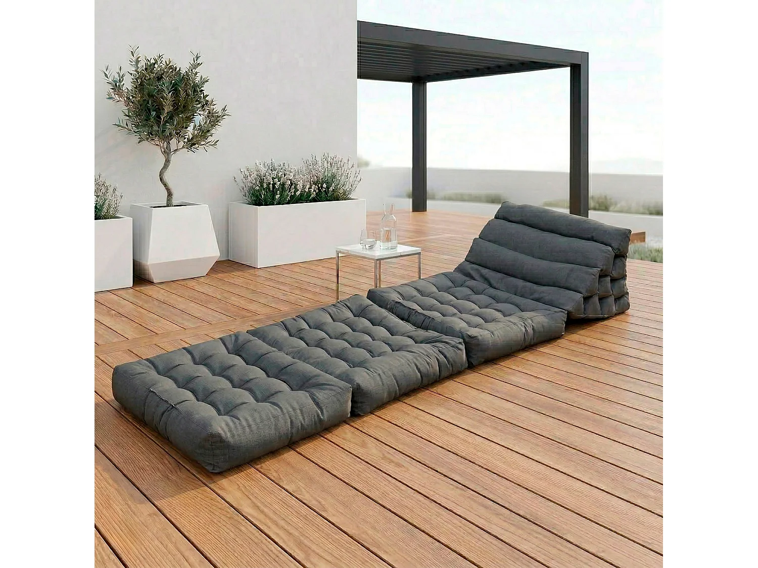 Matelas de sol modulaire 1 place en polyuréthane gris foncé