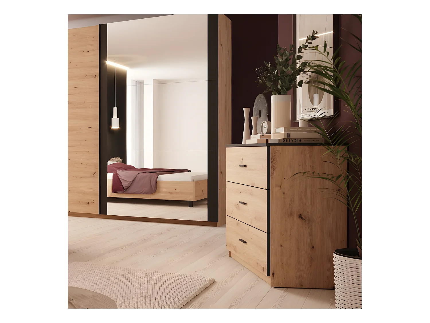 Commode 3 tiroirs Nantes noir et bois