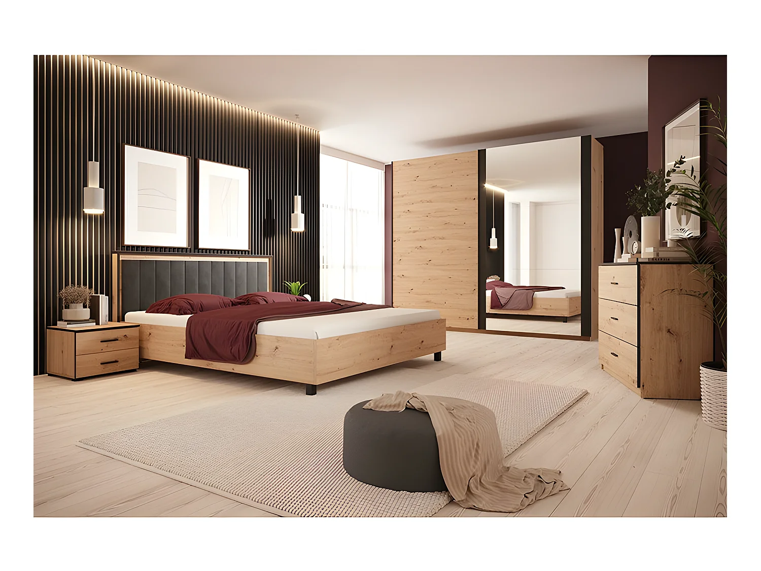 Commode 3 tiroirs Nantes noir et bois