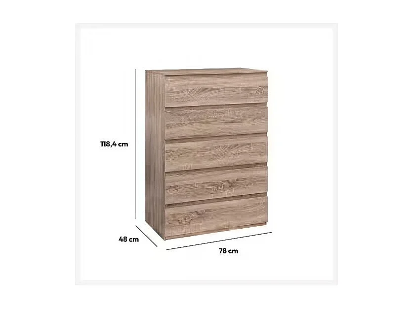 Commode 5 Tiroirs Design "Dolo" 118cm Naturel