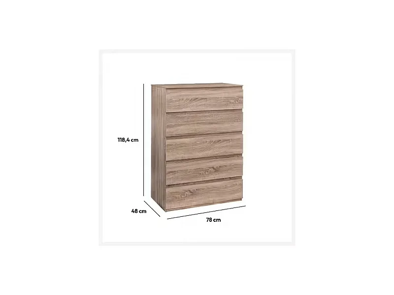 Commode 5 Tiroirs Design "Dolo" 118cm Naturel