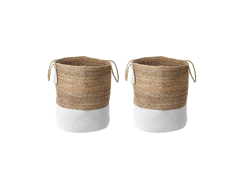 Aufbewahrungskörbe aus geflochtener Jute Baumwolle Set Weiß und Beige Gajar
