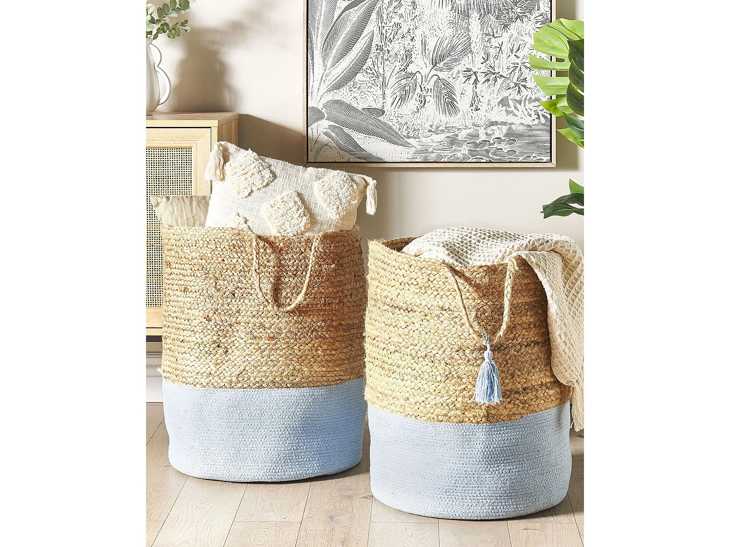 Lot de 2 paniers GAJAR Jute Bleu clair