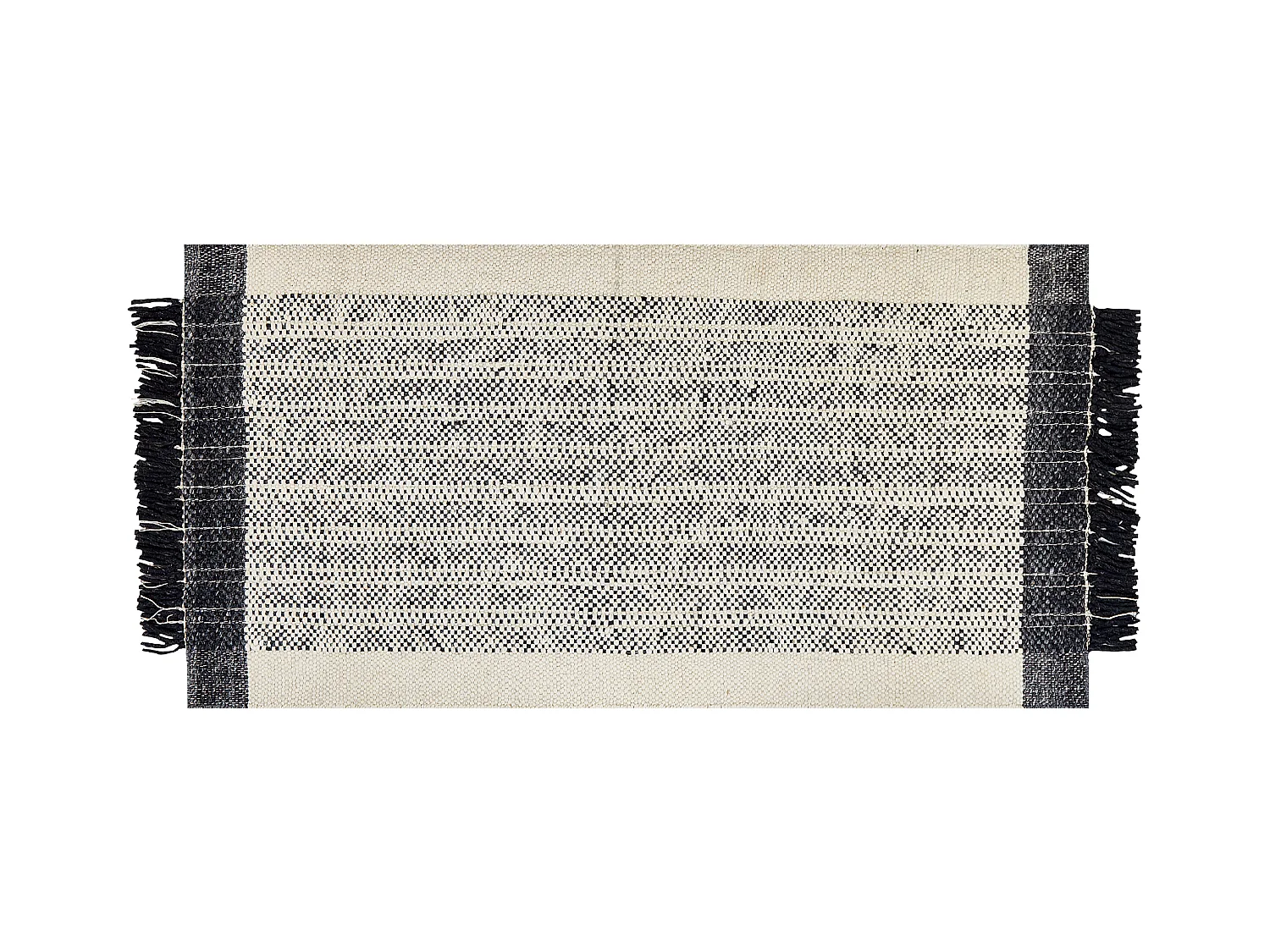 Teppich Wolle / Baumwolle weiß 80 x 150 cm Fransen schwarz handgewebt Ketenli